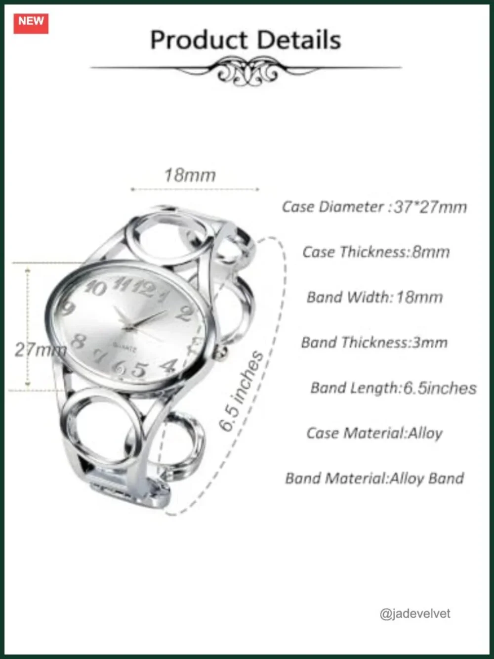 Silver Tone Cuff Bangle Watch Women Analog Quartz Dress Wristwatch
